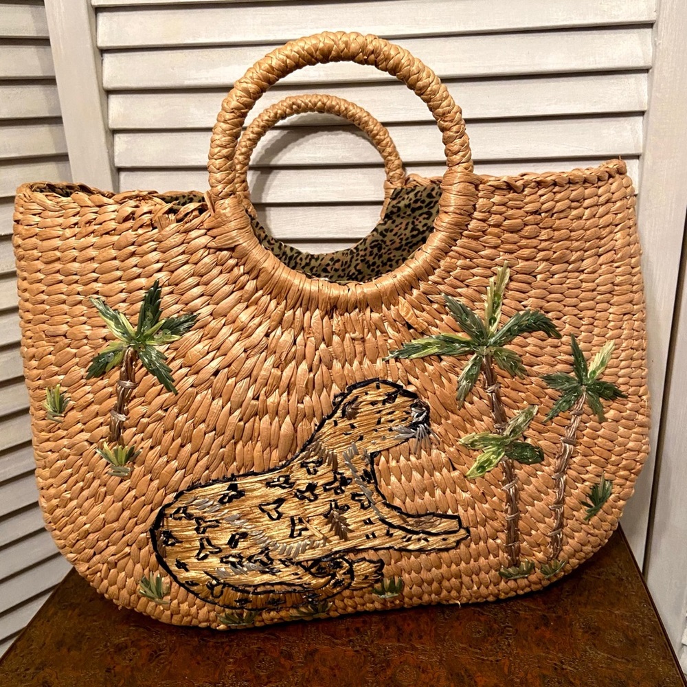vintage Cappelli straw gemstone market bag/ purse